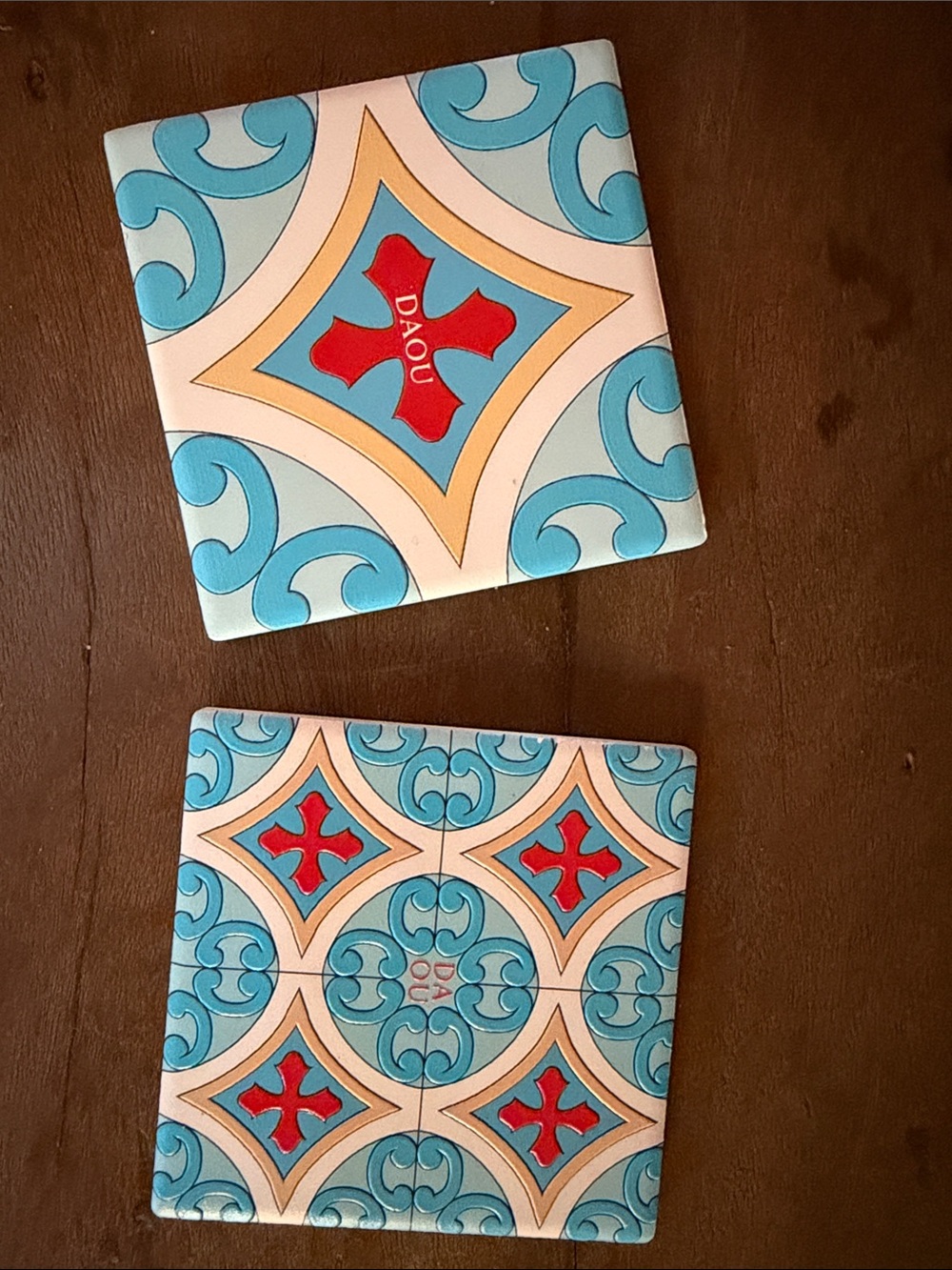 DAOU Vineyards Blue and Red Decorative Ceramic Coasters - Set of 2